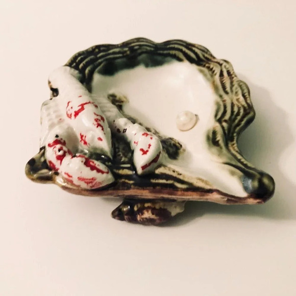 Vtg Oyster Shell  Ashtray with Lobster Pearl Dish Japan Trinket Dish - Picture 16 of 16